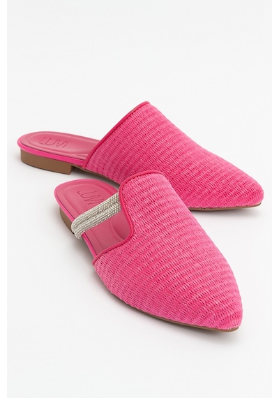 Luvishoes Pesa Fuşya Hasır Taşlı Kadın Terlik Fuşya