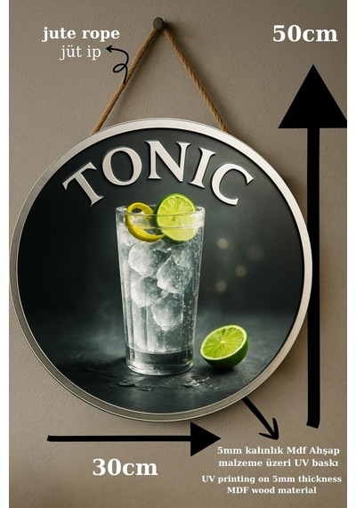 Tonic Temalı Kapı Süsü Tablosu, Tonik İçecek Konseptli Uv Baskılı Dekoratif Cafe Duvar Aksesuarı