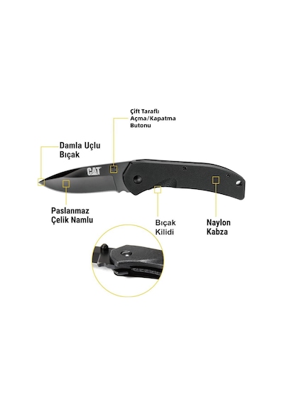 Cat Da980008 Kemer Askı Kancalı Katlanabilir 16cm Paslanmaz Çelik Siyah Kamp Çakısı Bıçağı