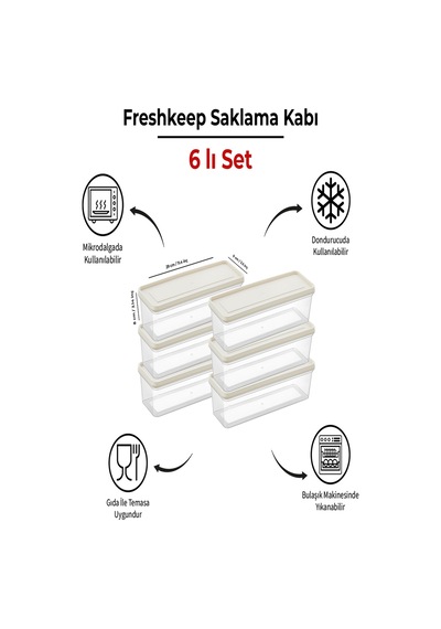 6'lı Saklama Kabı 1,3 Litre Derin Dondurucu Mikrodalga Uyumlu Şampanya