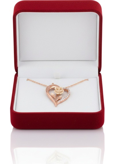 Çekirdekjewelry 925 Ayar Gümüş Kalbimin Beyaz Gülü Kolye Pembe
