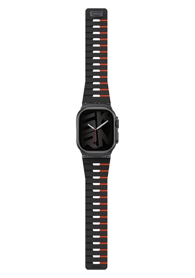 Watch 44mm Skinarma Gemini Serisi Tpu Magnetik Silikon Kordon Siyah-turuncu