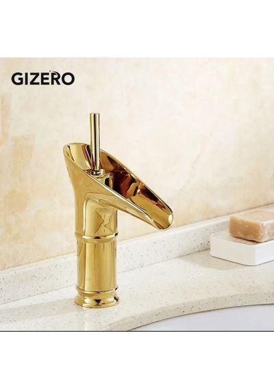 İsaoğlu Yapı Gold Lavabo Musluğu Şelale Batarya Doğal Akışlı Musluk Altın Batarya Gold