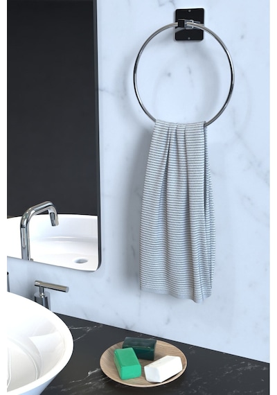 Karteya Yapışkanlı Gümüş Yuvarlak Havluluk Banyo Mutfak Havlu Askılık Gümüş