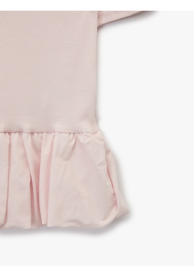 Koton Slim Fit Kısa Kollu Bisiklet Yaka Balon Peplum Tişört Pembe 6sal10578ık Gül