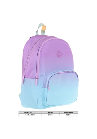 Kaukko Rainbow Kız Çocuk Üç Bölmeli İlkokul Ve Ortaokul Çantası - Mor Turkuaz Renk Geçişli - K1799 Mor - Turkuaz