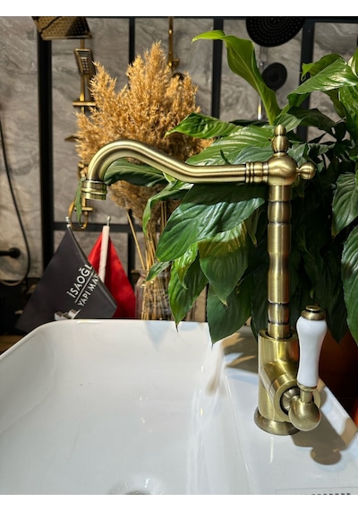 İsaoğlu Yapı Antik Gold Mutfak Bataryası Vintage Evye Musluğu Porsalen Kulp Armatür Gold