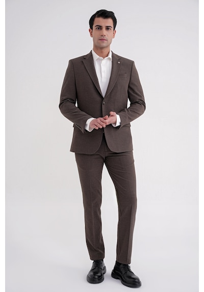Efor Slim Fit Çift Yırtmaç Gofre Kumaş Esnek Kahverengi Spor Takım Elbise Tk 940 Kahverengi