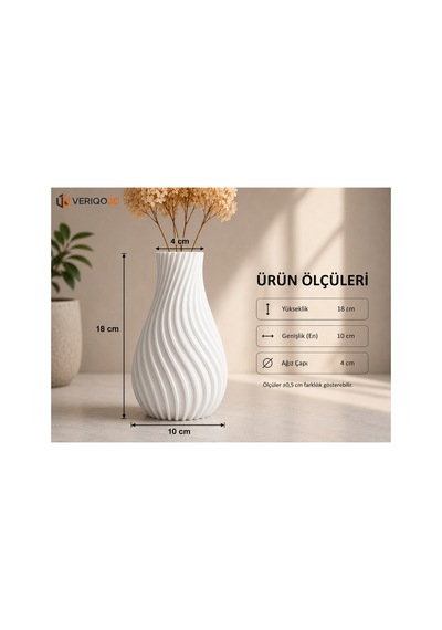 Modern Dalgalı Dekoratif Vazo - Siyah Minimalist Salon Ve Ofis Vazosu Beyaz Beyaz