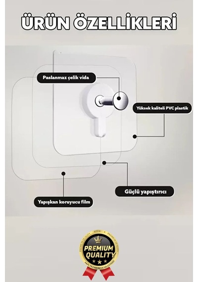 Süper Sağlam İz Bırakmaz Çerçeve Tablo Banyo Mutfak Ultra Güçlü Yapışkanlı Çivisiz Askı 2 Adet Beyaz Diğer
