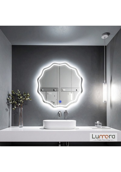 Envara Beyaz Led'li Lazer Kumlamalı Lavabo & Banyo Aynası Dokunmatik Sensörlü 60 X 60