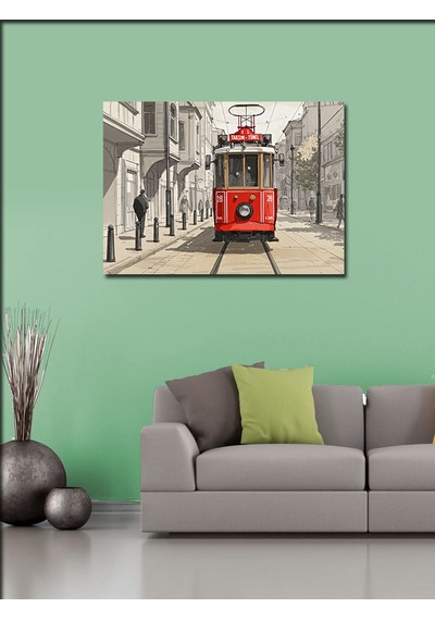 Kanvas Tablo Kırmızı Tramvay Sokakta 50cmx70cm