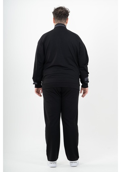 Maraton Sportswear Büyük Beden Erkek Dik Yaka Düz Paça Reglan Kol Basic Siyah-Siyah Eşofman Takımı 22392-Siyah-Siyah