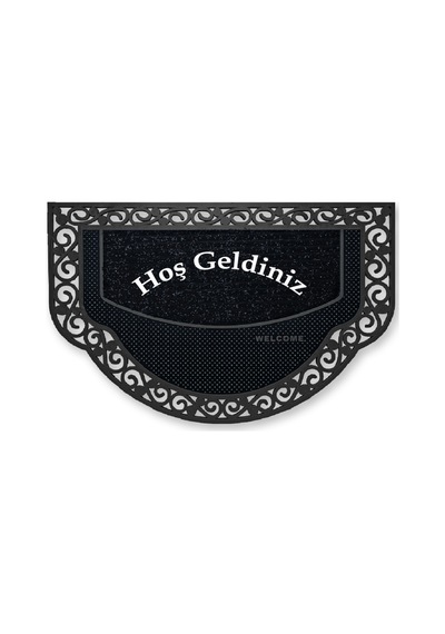 Dekoratif Dış Kapı Yıkanabilir Toz Alıcı Halı Kapı Önü Paspası Hoş Geldiniz Yazılır Siyah