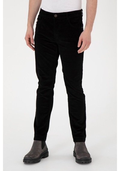 U.S. Polo Assn. Erkek İnce Fitilli Slim Fit Kadife Pantolon Siyah