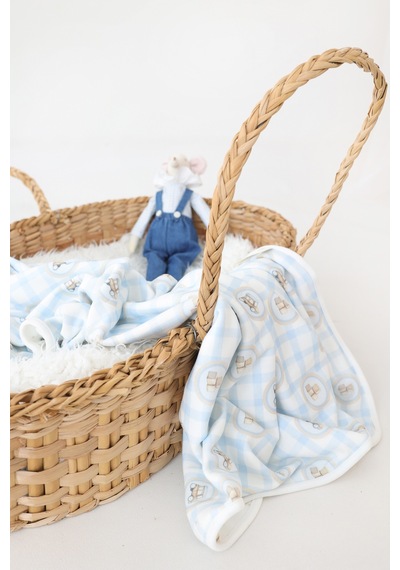 Esti Baby Teddy Bear Serisi %100 Pamuk Çift Taraflı Bebek ve Çocuk Battaniyesi 85x100 Cm Mavi