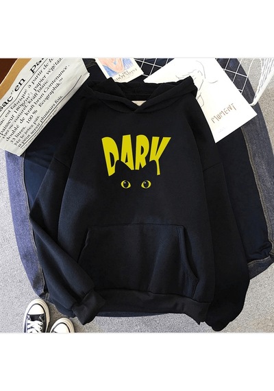 Dark Cat Kapşonlu Sweatshirt Siyah