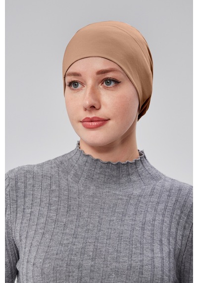 Sonbaharmoda Kadın Tesettür Hazır Pratik Geçmeli Bone Lastikli Kaymaz Sütlü Kahve Sütlü Kahverengi
