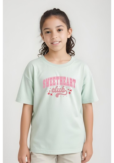 Fyk Kids Kız Çocuk Sweatheard Club Baskılı Tişört Mint Yeşil