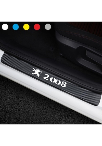 Peugeot 2008 İçin Uyumlu Aksesuar Oto Kapı Eşiği Sticker Karbon 4 Adet Kırmızı
