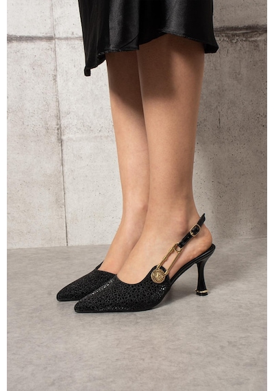 Shoetek Basia Kadın Topuklu Yandan Tokalı Stiletto Simli Siyah Siyah