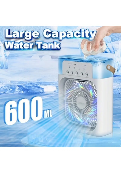 600 Ml Su Tanklı Buharlı Serinletici Fan Taşınabilir Mini Klima Fanı Led Işıklı Hava Soğutucu