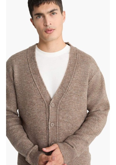 Defacto Relax Fit V Yaka Düğmeli Triko Hırka F3717ax25wnbn571 Kahve