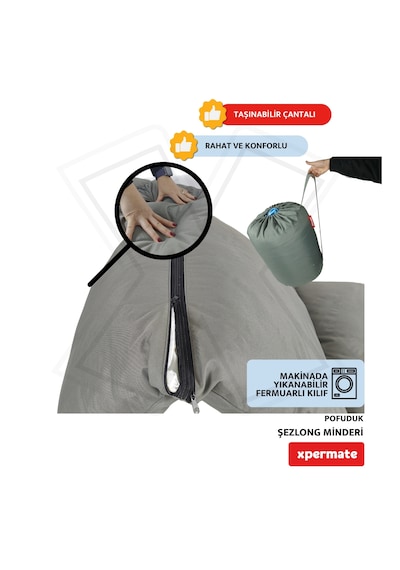 Xpermate Pofuduk Şezlong Minderi 60x180x12cm Su İtici, Antrasit