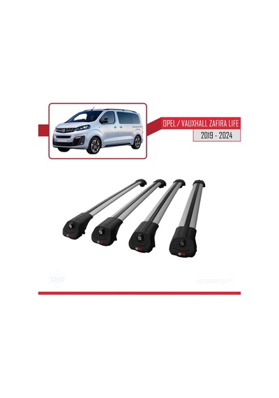 Opel / Vauxhall Zafira Life 2019 Ve Sonrası İle Uyumlu Ace-1 Ara Atkı Tavan Barı Gri 4 Adet Bar