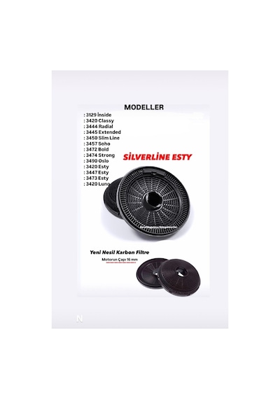 Silverline 3457 Model Davlumbaz Karbon Filtre 98050004  Kutu 1 Takım 2 Adet