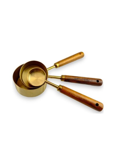 Digithome 3 Lü Ahşap Saplı Çelik Ölçü Kaşığı Seti Kahve Çay Ölçü Kabı 125 Ml 60 Ml Ve 15 Ml Gold C1-1-289