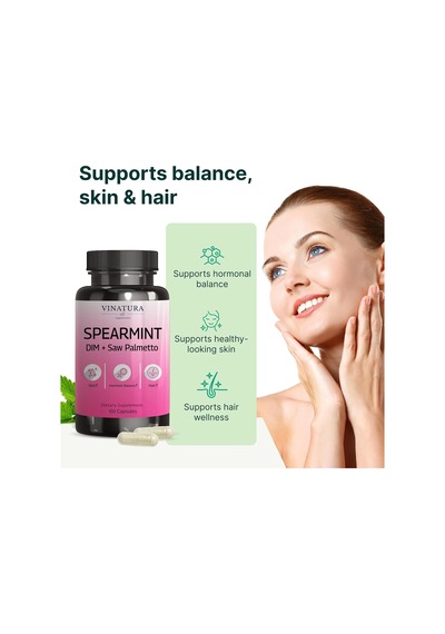 Vınatura Spearmint With Dım & Saw Palmetto Vitamin B5 Zinc Hair Women Health & Skin 60 Capsules