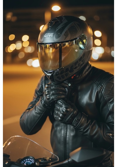 Gıvı 50.x Bones Siyah  1 Renkli 1 Şeffaf Vizörlü Motosiklet Kask Gold Vizör + Şeffaf