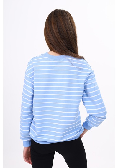 Toontoy Kız Çocuk Çizgili Sweatshirt Mavi