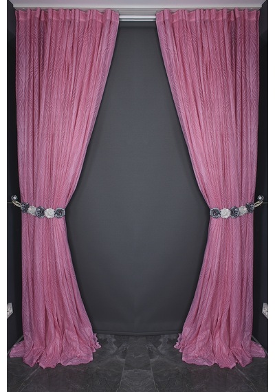 Kdk 2580 Desen Pembe Renk Tek Kanat Hazır Dikilmiş Pileli Fon Perde 300 260 Cm Pembe