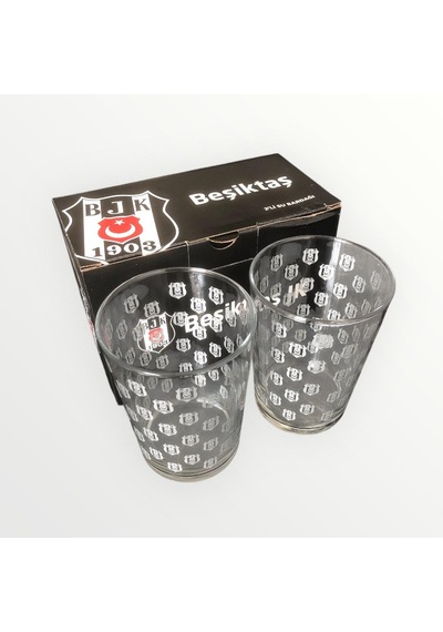 Beşiktaş Lisanslı Gümüş Bjk Amblemli 2'li Cam Su Bardağı 500 Ml