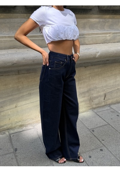 Out Of Standart Kadın Extra Wide Leg Yüksek Bel Geniş Paça Jean Pantolon Mavi