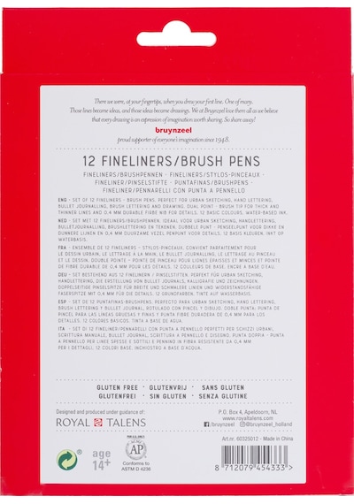 Bruynzeel Fineliner-brush 12'li Çift Taraflı Kalem Seti 60325012