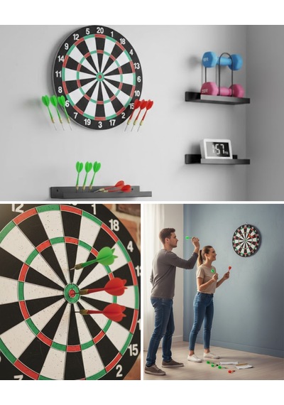 Şık Tasarımlı 15 İnç Dart Tahtası Metal Uçlu 4 Ok Seti - Lisinya Standart