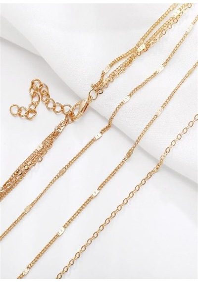 X-Ladyaccessories Kadın Üçlü Şeri Zincir Kolye Gold Kaplama Katmanlı Kolye Choker U Çok Renkli