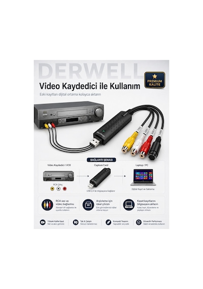 Yeni 2026 Easycap Usb 2.0 Av Analogdan Dijitale Video Ses Yakalama Ve Kayıt Kartı - Kamera Kaset Vcd Dvd Laptop Masaüstü Bilgisayar Uyumlu Dönüştürücü Adaptör