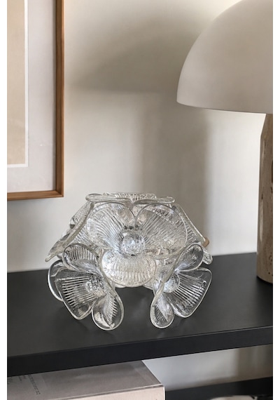 Lüks El Yapımı Kristal Cam Çiçek Dekoratif Obje El Kesmesi Kristal Top Detaylı