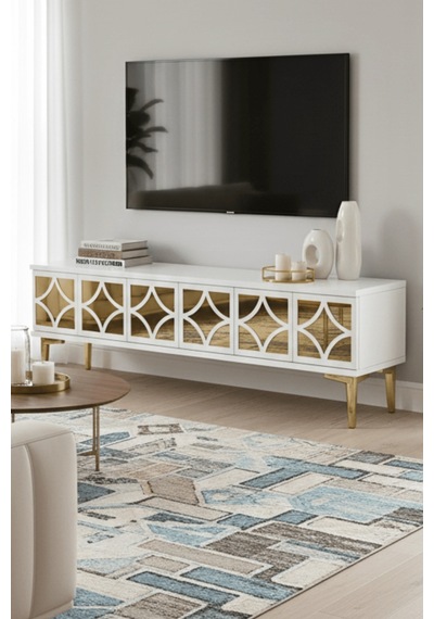 Tsa1236bg - Öztv120 Tv Stand, Tv Sehpası Beyaz - Gold 120cm