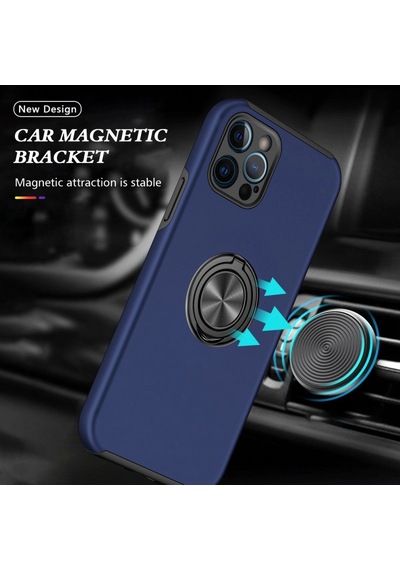 Apple  Uyumlu  iPhone 12 Pro Max Kılıf Elit Yüzüklü Kapak Lacivert