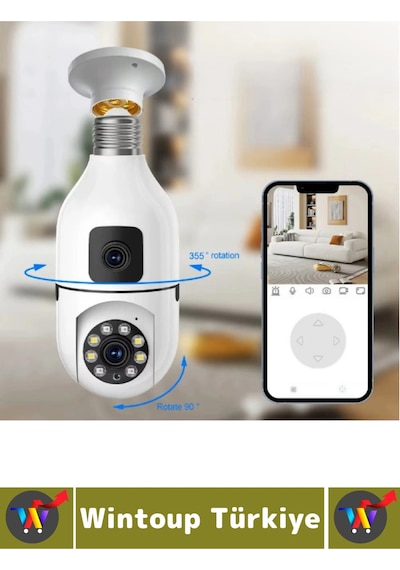 Wintoup Ev Çocuk Odası Gece Görüş İki Yön Ses Full Hd Çift Lensli E27 Duy Girişi Kablosuz Wi-fi Ampul Kamera