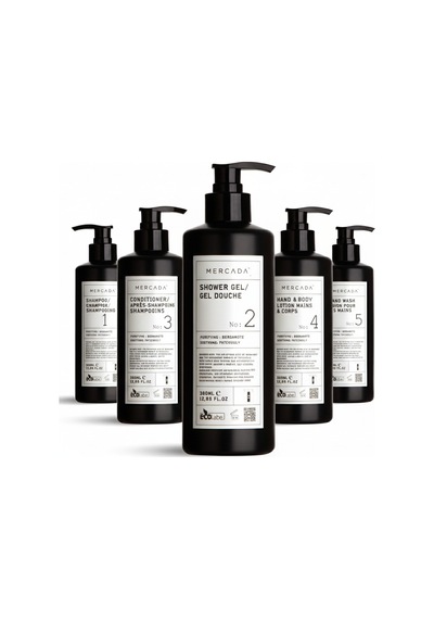 Mercada Siyah No1 Purifying And Soothing Shampoo 380ml + No2 Shower Gel 380ml + No3 Conditioner 380ml + No4 Hand&body Lotion 380ml + No5 Hand Wash 380ml