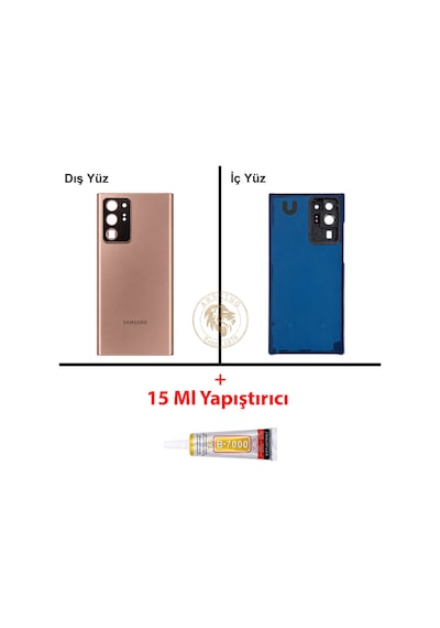 Samsung Galaxy Note 20 Ultra Bronz Renk Lensli Arka Kapak + B7000 Yapıştırıcı Arka Cam Batarya Kapağı Pil Kapağı Lazer Kesim Back Cover Galaxy Note 20 Ultra Uyumlu 76805701
