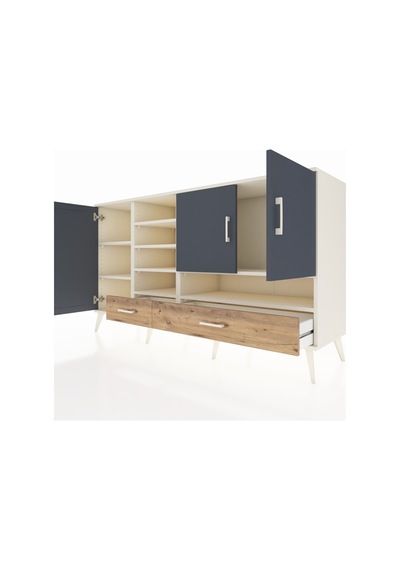 Kronos Konsol 8 Raflı 2 Çekmeceli 3 Kapaklı 176x59x99 Aytaşı-antr Aytaşı-antrasit/çam