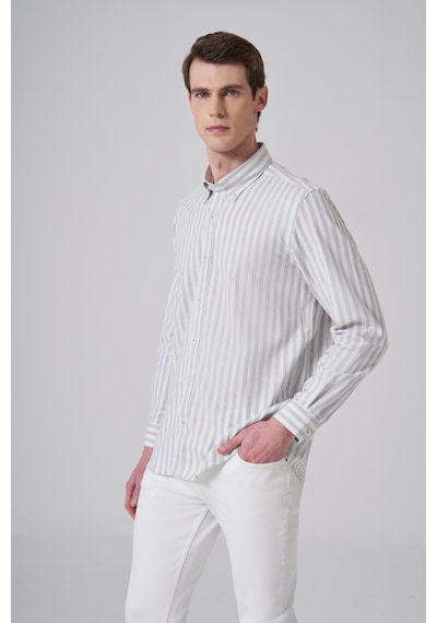 Morven Erkek A. Mavi Pamuk Trend Çizgili Regular Fit Düğmeli Yaka Gömlek 26ms004013311 A. Mavi