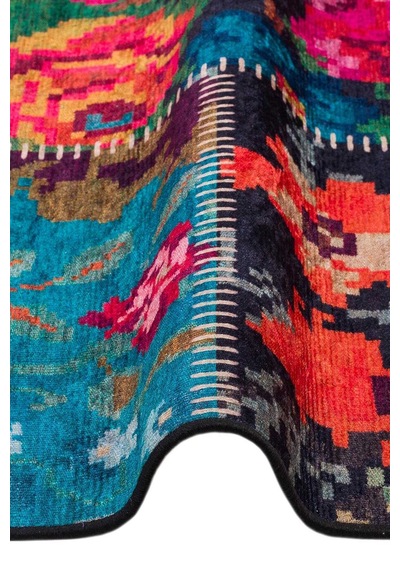 Patchwork Desen Dokuma Pamuk Taban Dijital Dekoratif Yuvarlak Halı Kırmızı